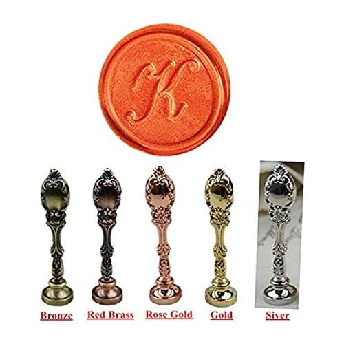 Alphabet Initial K Bronze Luxury Wedding Invitation Wax Seal Stamp Peacock Metal Handle Set