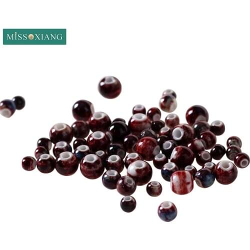 6-12mm 30pcs/lot Natural Ceramic Beads for Jewelry Making Accessories Round Hole Earrings Run Red Color Spaced Beads Wholesale