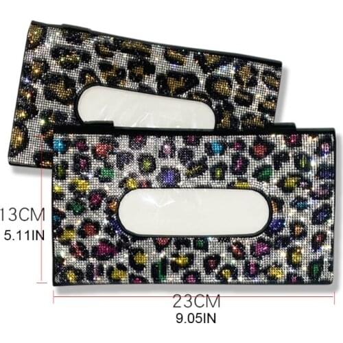 X7AE Household Napkin Organizer Car Decorative Accessories Leopard Grain Crystal Tissue Box for Girl Women Ladies