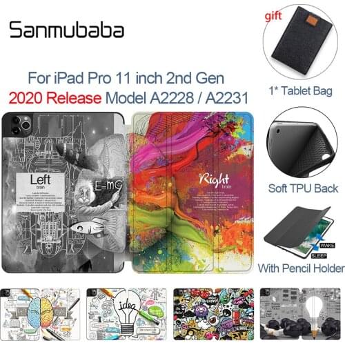 Sanmubaba 2020 Case For iPad Pro 11'' With Pencil Holder A2228 A2231 Soft TPU PU Leather Flip Stand Cover Graffiti Tablet Case