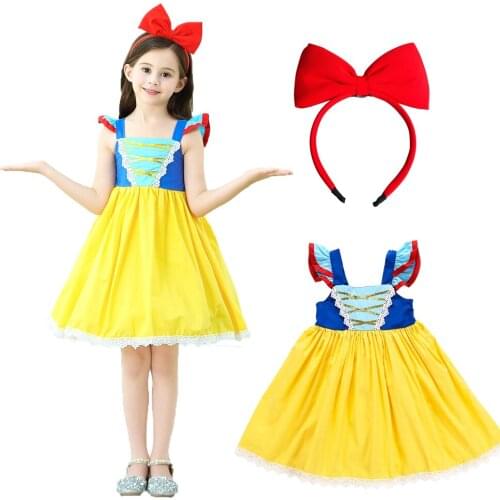 Toddler Children Snow White princess Dress for Girls Cotton blend Dress Kids Baby Party Clothes Fancy Teenage Clothing headband