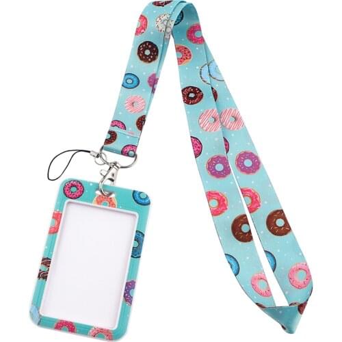 DZ1585 New Donuts Cute Lanyard Credit ID Badge Holder Key Rings Bag Student woman Travel Bank Bus Business Card Cover Keychain