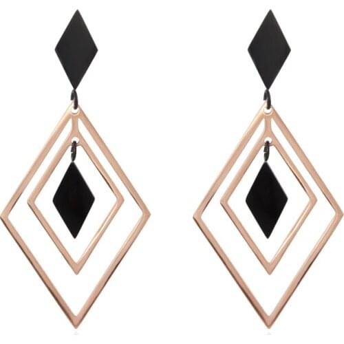 Geometric Black Hollow Rhombus Earrings Simple Jewelry Rose Gold Color Long Drop Dangle Earrings For Women Big Boucles d'oreille