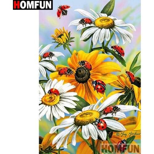 HOMFUN Full Diamond Embroidery "Flower ladybug" Diamond Painting Cross Stitch Patterns Rhinestone Unfinished Home Decor A14081