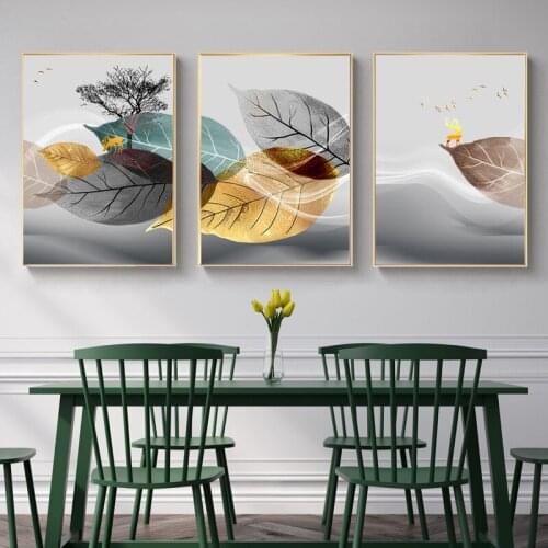 Canvas Painting Nordic Black Gold Plants Posters and Print Abstract Wall Art Wall Pictures for Living Room Modern Decor