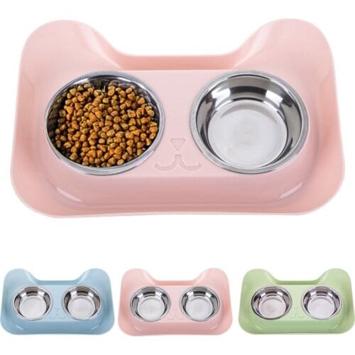 Cat Bowl Creative Pet Double Bowls Stainless Steel Non-Slip Dog Cat Bowl Pet Water Food Feeder Pet Feeding Supplies For Cats Dog