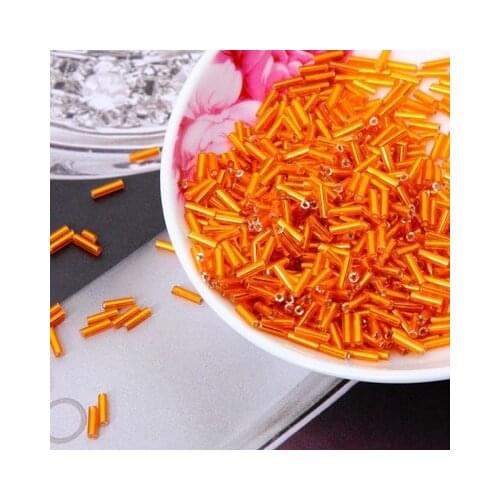 2017 Hot Sale 2*6MM 60G/1440Pcs Glass Seed Bugle Beads Silver Core Czech Jewelry Garment Accessories Orange Spangles