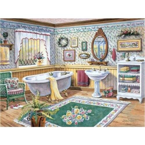Landscape Bathroom DIY Cross Stitch 11CT Embroidery Kits Craft Needlework Set Printed Canvas Cotton Thread Home Dropshipping