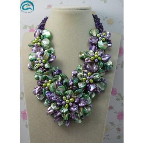 Unique Pearls jewellery Store Natural Freshwater Pearl Amethystes Shell Flower Necklace Perfect Women Wedding Birthday Gift