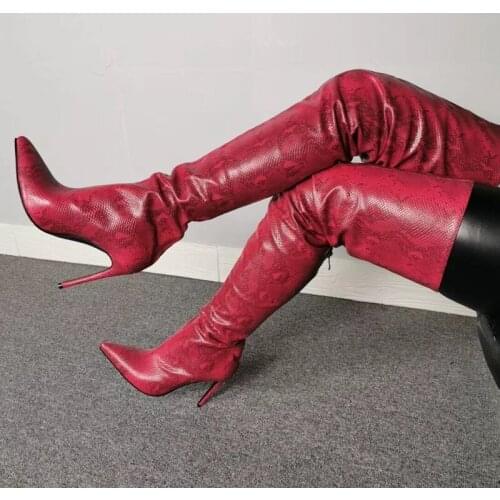 Sexy Snake Skin Thigh High Boots Pointed Toe Zipper Custom Made Winter Shoes Women Leather Manufacturer Over The Knee Boots