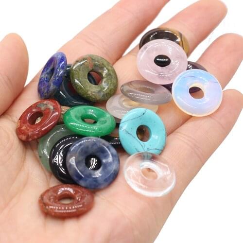 2pcs Natural Stone Pendant Amethysts Lapis lazuli Crystal Big Hole Bead Pendant for Jewelry Making DIY Simple Necklace 18x18mm