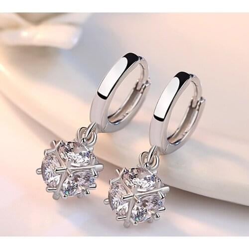 Simple 925 Sterling Silver Earrings Square Cubic Zircon Crystal Drop Earring for Women