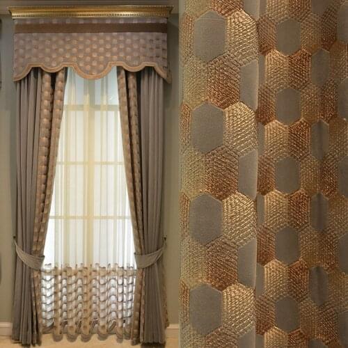 American Light Luxury Nordic High-end Blackout Curtains for Living Room Bedroom Curtains Thickening Geometric Curtains