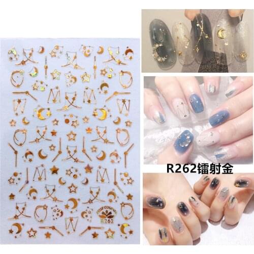 Self-adhesive 3D Stickers for Nails Golden Star Moon Nail Art Decorations Small Size Fashion Stickers Women Girl Nail Foils