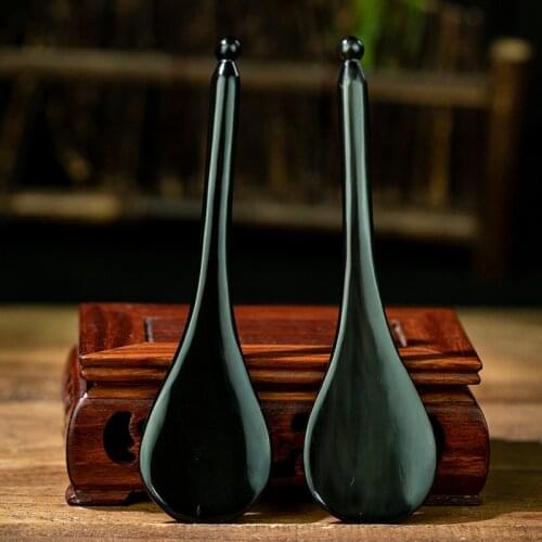 Natural Black Horn Gouache Scraper Facial Eye Meridian Gua Sha Acupuncture Stick Face lifting Slimming SPA Beauty Massage Tool