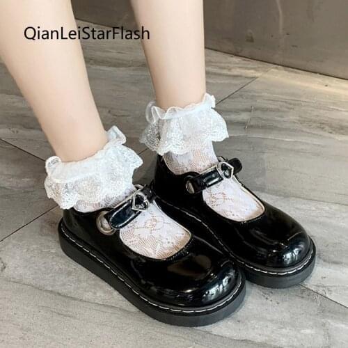 Spring Autumn Girls Lolita Shoes Patent Leather Women Mary Janes Shoes Platform Woman Flats Round Toe Ladies Shoes Black