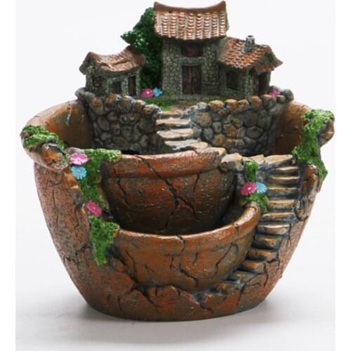 Creative Resin Flower Pot Desktop Succulent Plants Bonsai Holder Planter Flowerpot Home Decoration Ornament Miniature Landscape