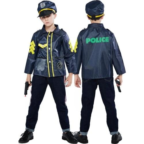 Blue Policeman Uniform Cosplay Boys Halloween costume for Kids Little Cops Police Role Play Carnival Party Fancy Dress