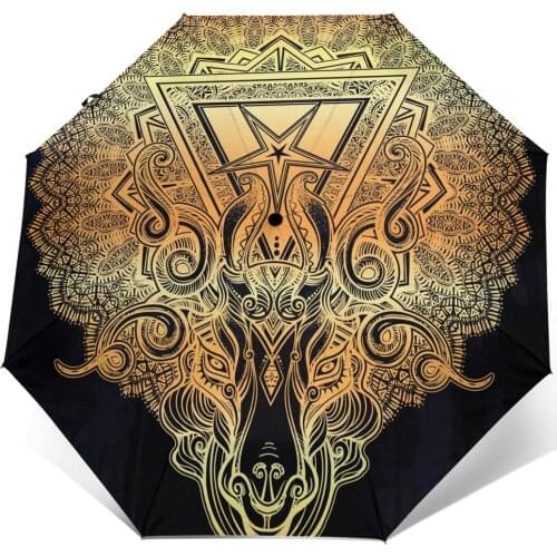 Wind Resistant Folding Automatic Umbrella Auto Pentagram Head Of Demon Baphomet Satanic Goat Windproof Umbrellas Rain