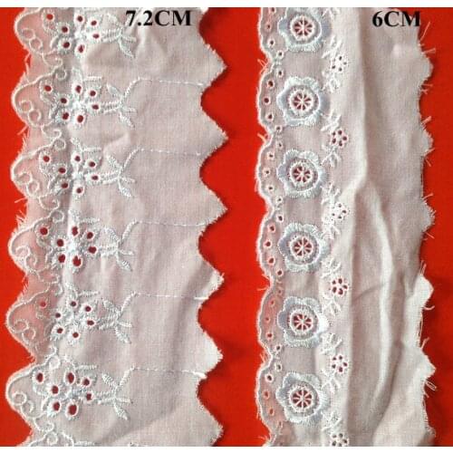Top quality 6cm/7.2cm snow white T/C fabric base polyester hollow-out embroidery lace trim,XERY0206S