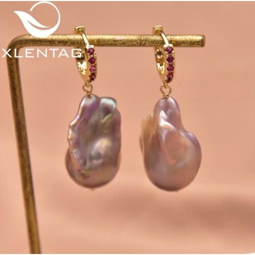 Xlenag New Handmade Natural Pink Purple Baroque Pearl Hanging Earring Women Girl Wedding Party Gift Fashion Fine Jewelry GE1040B
