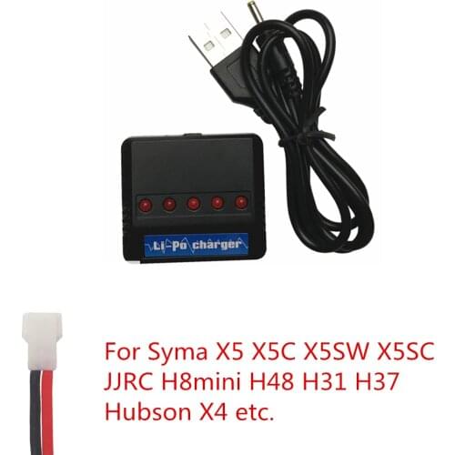 5 in 1 3.7v Lipo Battery Charger USB for E010 H31 X4 X5SW X5C X5HW X5UW/UDI RC Quadcopter W/ RC LED Indicated