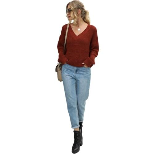 Women Fashion Long Sleeve V-neck Top Solid Color Top Fashion Knitwear for Ladies Sweaters топы женские