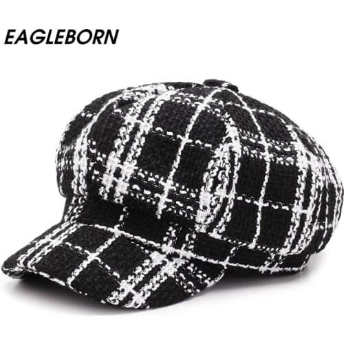 Women Hat Plaid Beret Woman Autumn Winter Fashion Newsboy Hat Octagonal Hat Black White Luxury Plaid Hat for Women Designer Hat