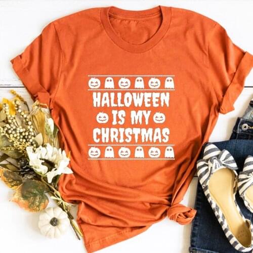Halloween Is My Christmas Shirts for Women Summer Plus Size Halloween Pumpkin Tshirt Women Plus Fashion Vintage Tee Punk L