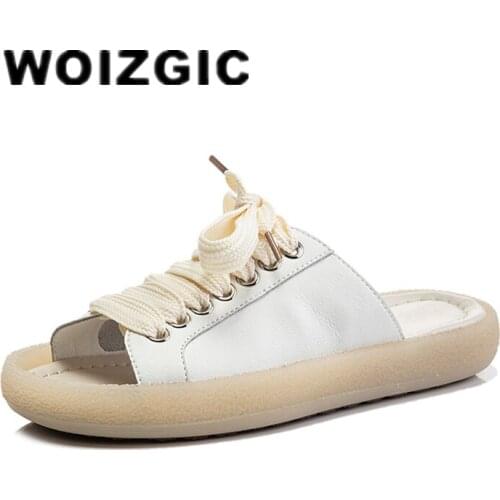 DONGNANFENG Womens Female Ladies Woman Genuine Leather Shoes Sandals Slipper Lace Slip On Summer Cool Beach Breathable Casual