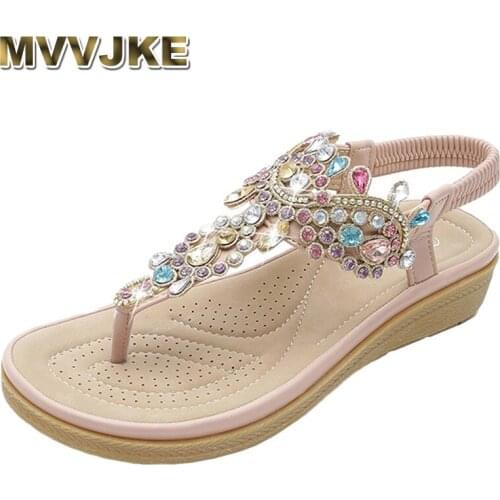 MVVJKELadies Rhinestones Sandals Summer Beach Slippers for Women Sandals Flip Flops Ladies Crystal Beach Sliders Casual Slippers