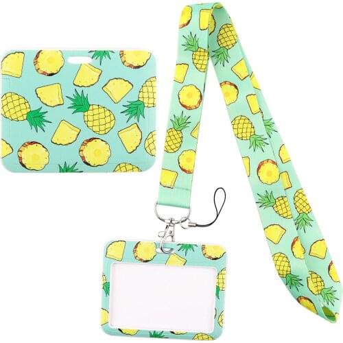1pcs ZF2995 Fruit Pineapple Fashion Lanyards ID Badge Holder Bus Pass Case Cover Slip Bank Credit Card Holder Strap Cardholder