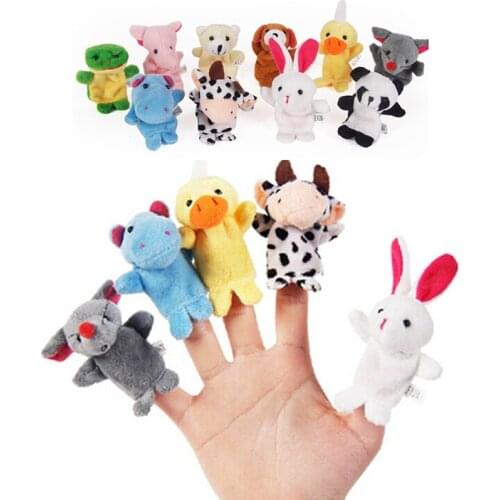 10Pcs/set Childrens Cartoon Soft Family Finger Puppet Cloth Doll Brain Early Educational Hand Kawaii Animal Toy Sets For Baby