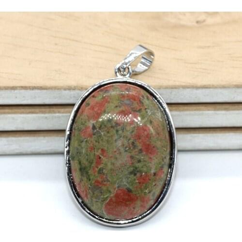 100-Unique Simple Style Silver Plated Unakite Stone Oval Shape Pendant Charm Jewelry
