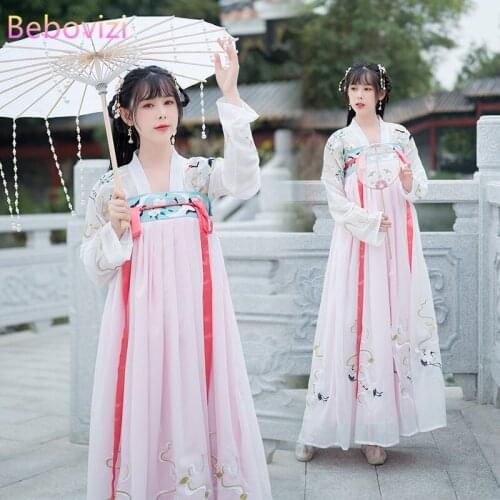 2021 White Elegant Fairy Robe Han House Embroidered Hanfu Womens Traditional Chinese Clothing Hanbok Tang Dynasty Dress Cosplay