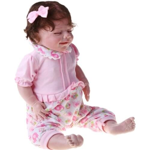 22inch Silicone Real Baby Girl Lifelike Educational Interactive Doll Body Silicone Vinyl Doll Soft Body Pink Suit Doll 97BC