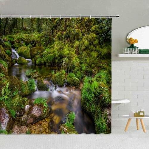 3D River Reef Shower Curtain Natural Scenery Waterfall Mountain Fabric High Quality Bathroom Supplies With Hooks Cloth Curtains