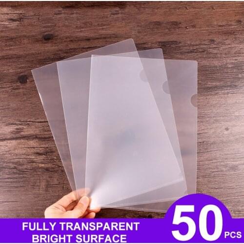 50pcs A4 Creativity L-shaped Transparent Data File Protective Case Folder Binder Portfolio Pvc Document Bag School Office Supply