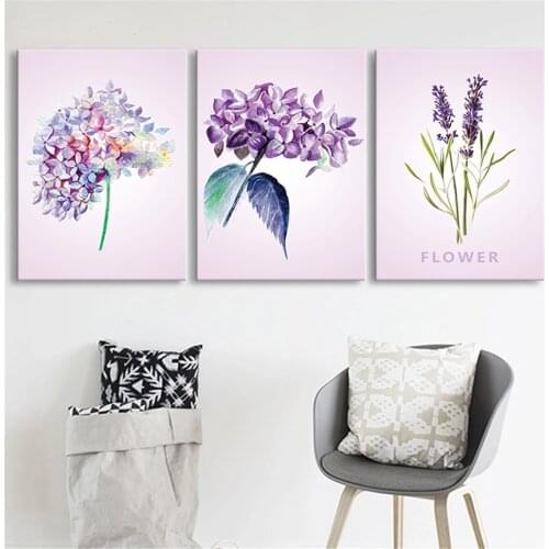 Frameless Canvas Painting Purple Lavender Hydrangea Flowers Ball Pictures Wall Art Posters for Living Room Home Decoration