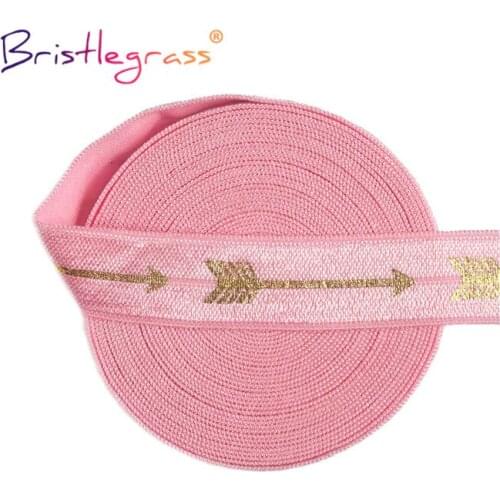 BRISTLEGRASS 2 5 10 Yard 5/8" 15mm Gold Arrow Foil Print Fold Over Elastics FOE Spandex Bands Tape Hair Tie Headband Sewing Trim