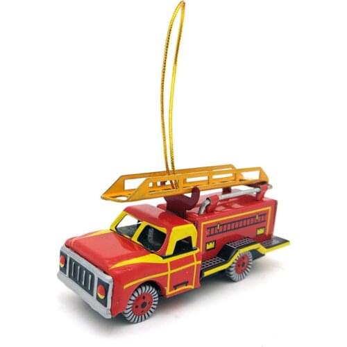 Antique Style Childhood Memory Toys Tin toys Metal Fire truck Models Christmas Pendent Decoration