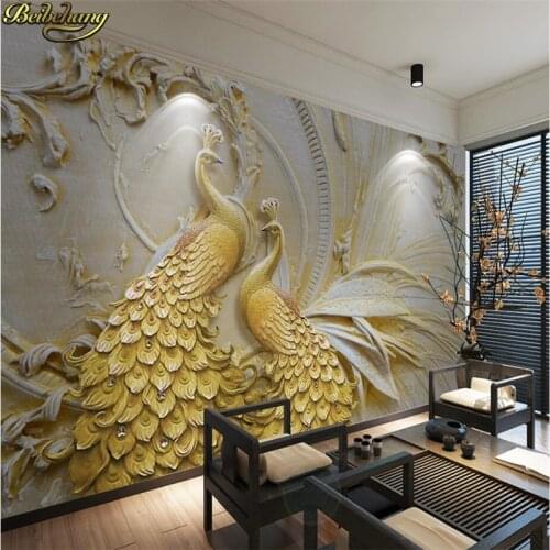 Beibehang Custom photo wallpaper murals 3D relief golden peacock background wall wallpaper for walls 3 d papel de parede 3D