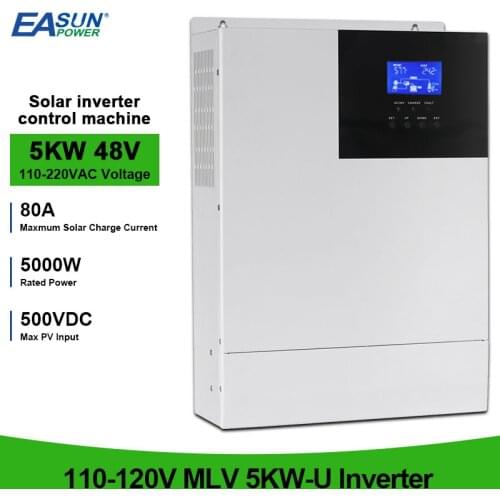 5000W 48V MPPT Solar Inverter 110V/120V 50HZ/60HZ Pure Sine Wave Inverter With PV 500VDC 80A Charge Controller Lithium Battery