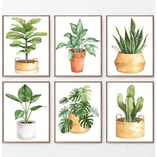 Canvas Painting Green Cactus Posters and Print Monstera Leaf Botany House Plant Picture Wall Art For Living Room Home Decor