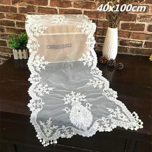 Classical Lace Handmade Bead Pendant Tablecloth Coffee Set Dining Table Wall Cabinet Cover Cloth Bedroom Living Room Decoration