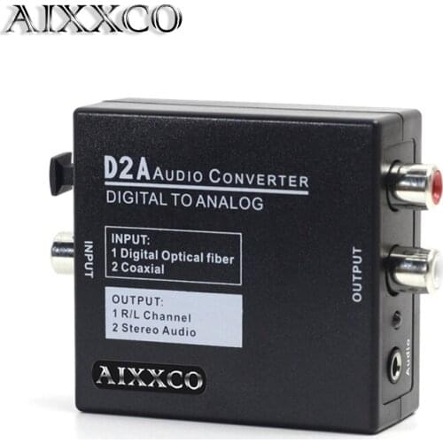 AIXXCO Mini D2A Digital Optical Coax Coaxial Toslink to Analog RCA L/R Audio Converter