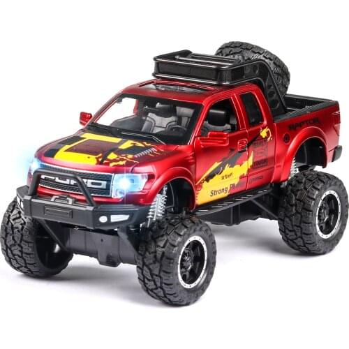 1:32 Diecast Metal Model Car FORO RAPTOR f150 Off-road shockproof Toy Wheels Alloy Vehicle Sound Light Pull Back Car Boy Kid Toy