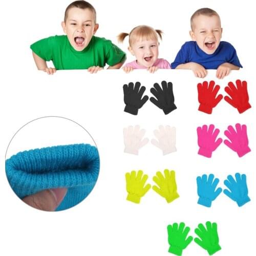 Winter Cute Baby Boys Girls Gloves Solid Color Finger Point Knit Stretch Mittens