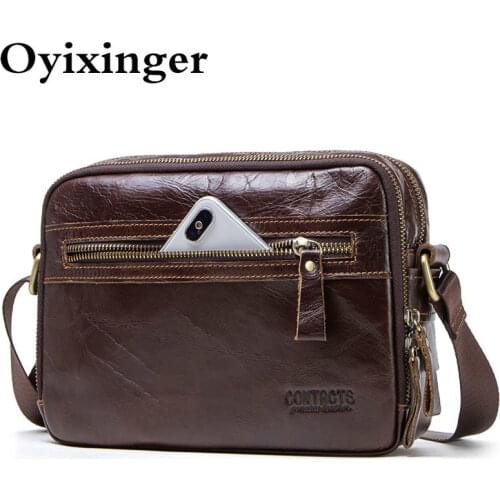 Men Small Messenger Bag Genuine Leather For 7.9 inch Ipad Male Shoulder Bags For Credit Card Brand Mens Bags With Coin Pocket