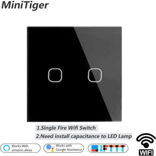 Minitiger EU Smart Home Wifi Wall Light Touch Switch 1 Gang WiFi/433 RF/APP Remote Wifi Light Switch Crystal Glass Panel